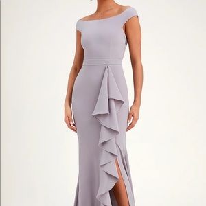 Mila Dusty Lavender Ruffled Off-the-Shoulder Maxi